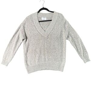 Old Navy Womens L Speckled Knit V-Neck Sweater‎ Minimalist Cozy Neutral Pullover